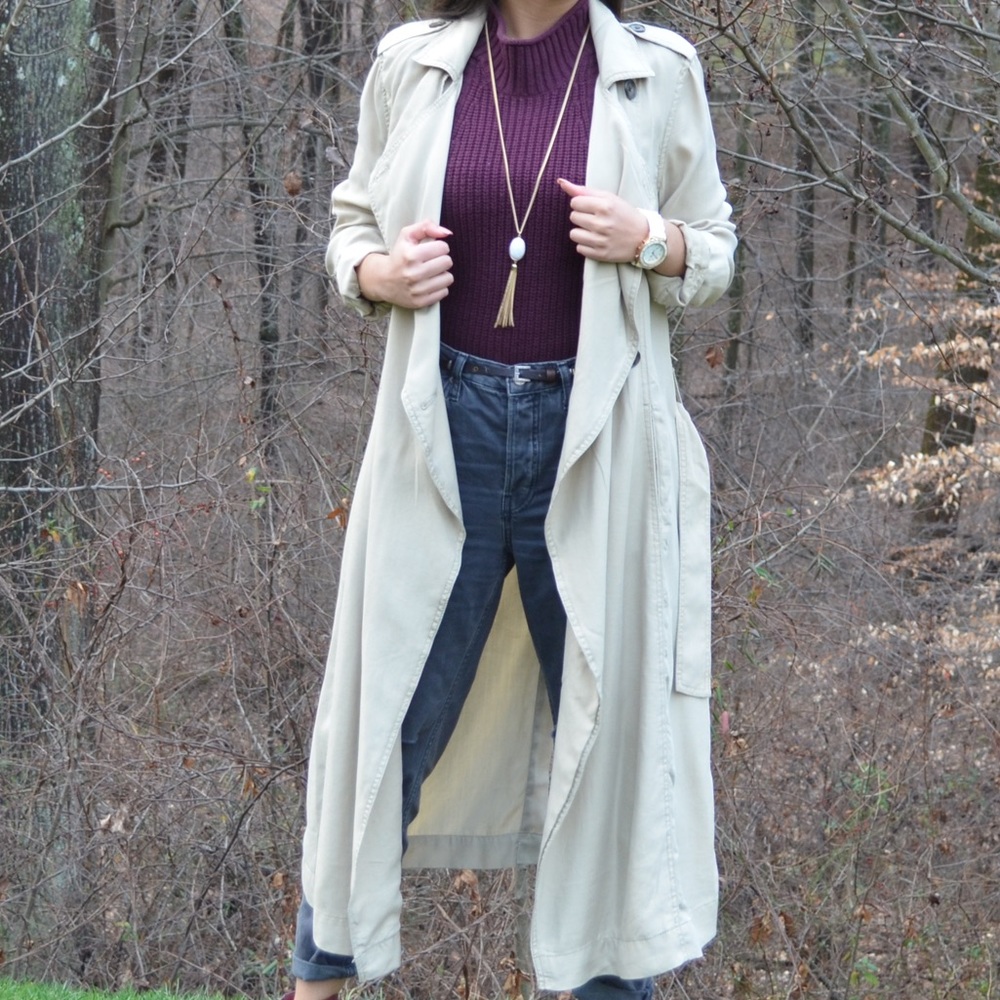 Tan Flared Long Trench Coat